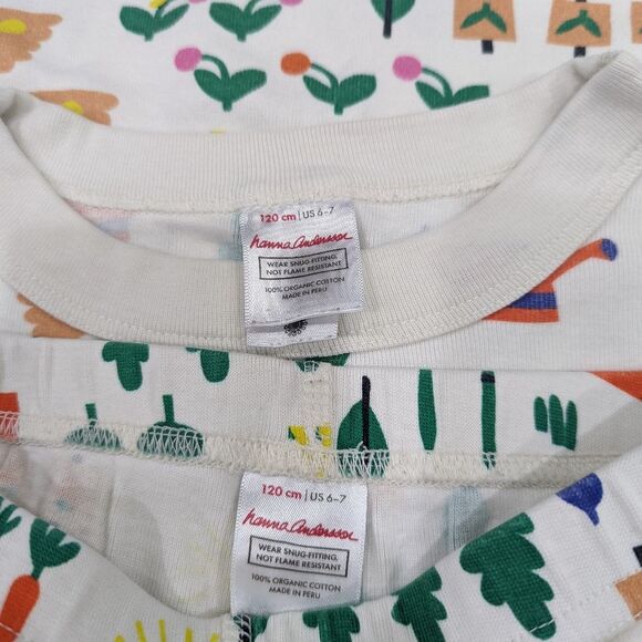 Hanna Andersson White Garden Bee Plant Short John Organic Cotton Pajamas 120 6 7 - Picture 7 of 8